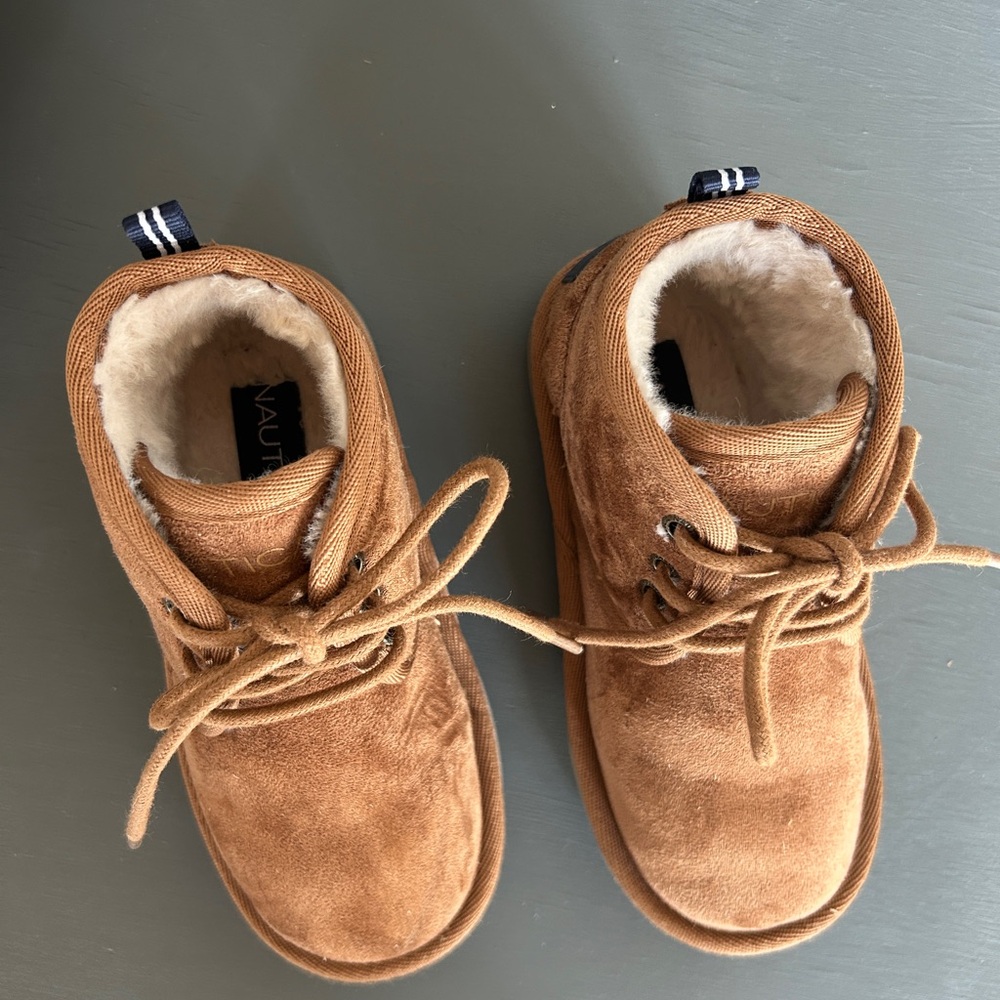 Nautica Kids Suede Lace-Up Boots with Sherpa Lining - Brown - Picture 2 of 5